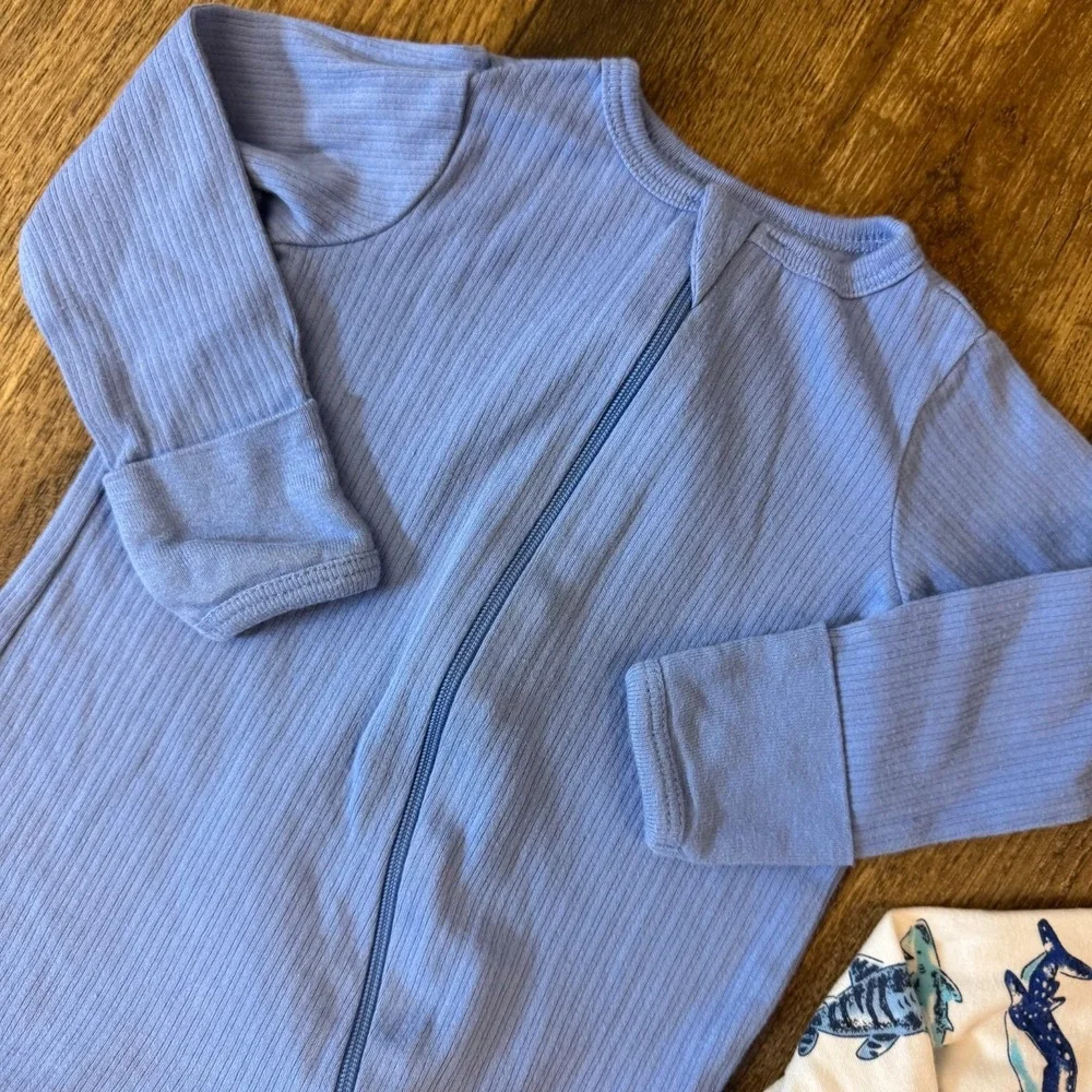 Baby Boy 0/3 Months Footed Sleepers Clothes Shark Ribbed Blue Outfit Rompers Lot